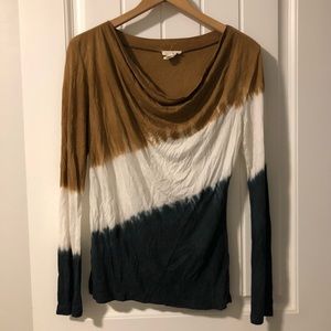 Wrinkled tie dye cowl neck top